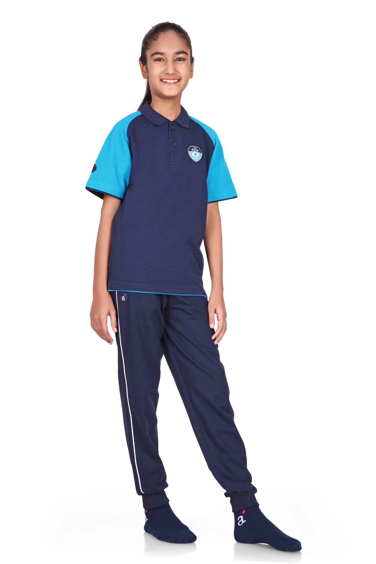 Arihant Uniform Apple Global School Girl boy Blue Sports T-Shirt Buy Online Ahmedabad Gujarat India (2)