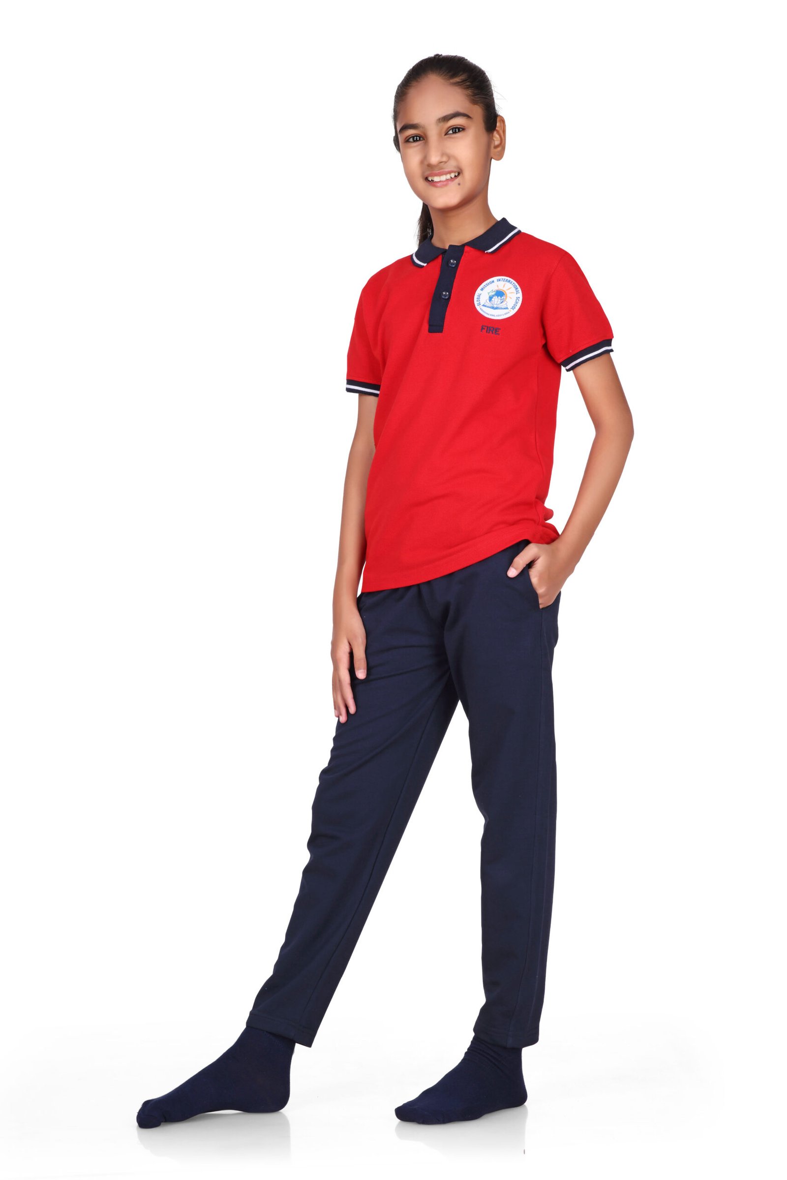 Arihant Uniform Global Mission International School Girl boy Fire Red Sports T-Shirt Buy Online Ahmedabad Gujarat India (1)